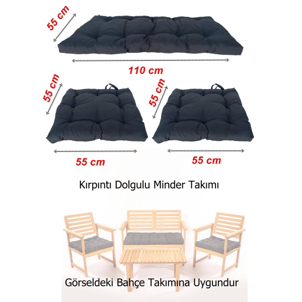 Bahçe Takımı  Minder Seti Oturma Grubu 3 Parça Dolgulu Minder Takımı