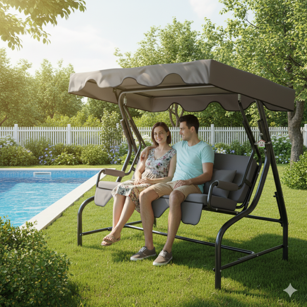 Yekta Duo 2 Kişilik Kalın Gövdeli Metal Bahçe & Balkon Salıncağı 165 Cm