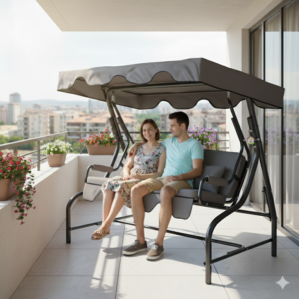 Yekta Duo 2 Kişilik Kalın Gövdeli Metal Bahçe & Balkon Salıncağı 165 Cm