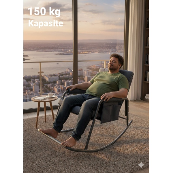 Roket Sallanan Sandalye, Minderli Dinlenme Koltuğu  Sallanır Koltuk Berjer Antrasit