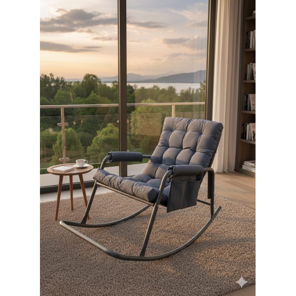 Roket Sallanan Sandalye, Minderli Dinlenme Koltuğu  Sallanır Koltuk Berjer Antrasit