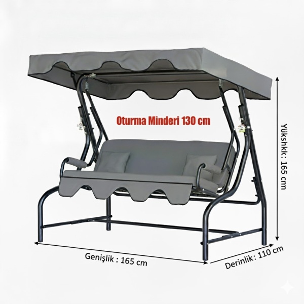 Yekta Duo 2 Kişilik Kalın Gövdeli Metal Bahçe & Balkon Salıncağı 165 Cm