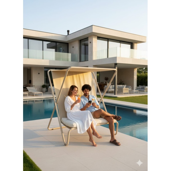 Vela Bahçe Koltuğu & Gölgelikli Balkon Sandalyesi – Katlanabilir Şezlong Koltuk