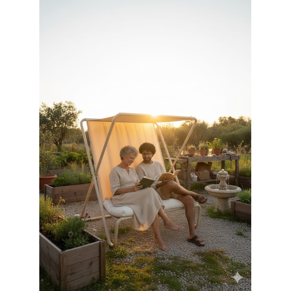 Vela Bahçe Koltuğu & Gölgelikli Balkon Sandalyesi – Katlanabilir Şezlong Koltuk