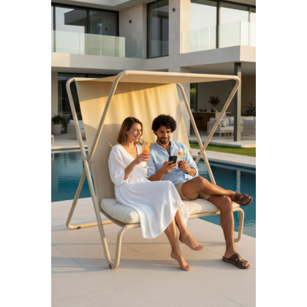 Vela Bahçe Koltuğu & Gölgelikli Balkon Sandalyesi – Katlanabilir Şezlong Koltuk