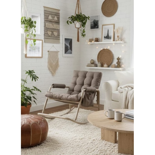 Roket Sallanan Sandalye, Minderli Dinlenme Koltuğu  Sallanır Koltuk Berjer Kahverengi