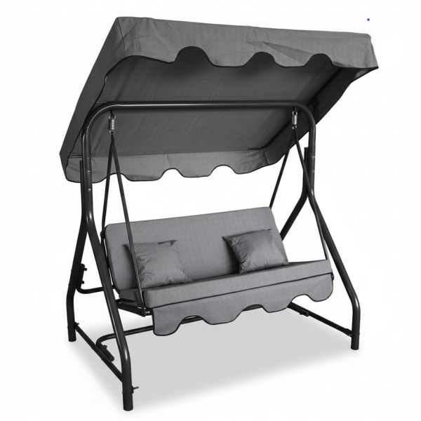 Twin 2 Kişilik Bahçe Salıncağı | Sağlam Metal Gövde Gri Minderli