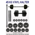 45 Kg Halter Seti Dambıl Seti Ağırlık Seti Vinyl Kaplama Vidalı Bar