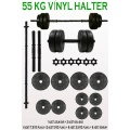 55 Kg Halter Seti Dambıl Seti Ağırlık Seti Vinyl Kaplama Vidalı Bar