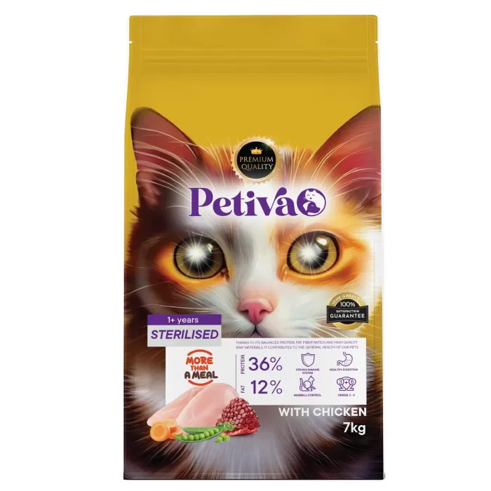 Petiva Kısırlaştırılmış Yetişkin Kediler İçin Tavuk Etli Kuru Kedi Maması 7 Kg