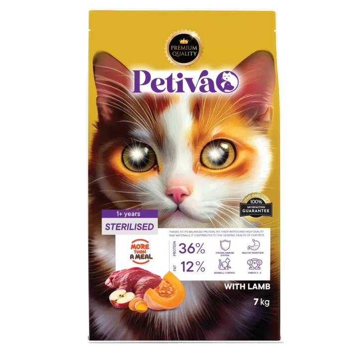 Petiva Kısırlaştırılmış Yetişkin Kediler İçin Kuzu Etli Kuru Kedi Maması 7 Kg