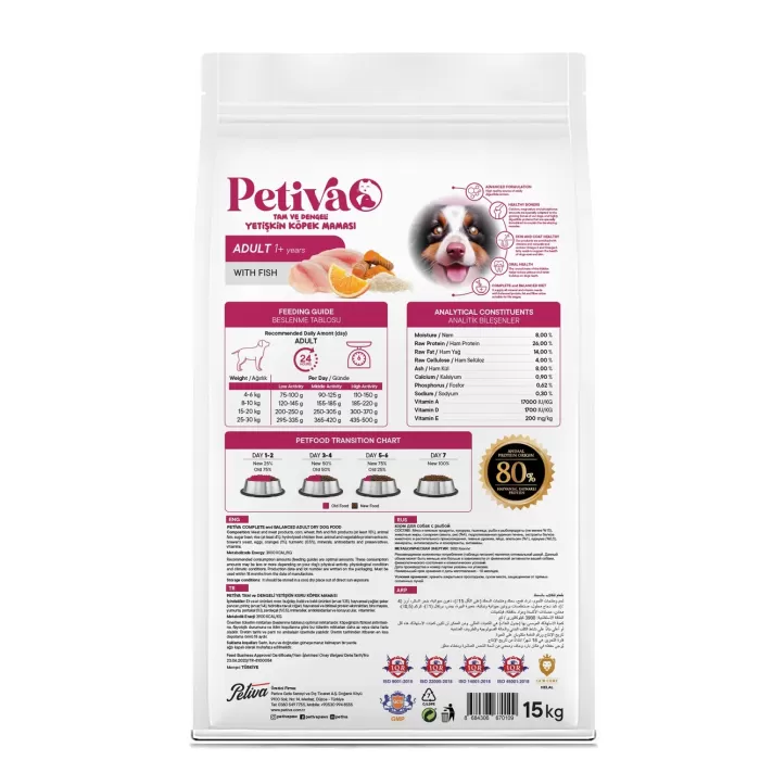 Petiva Yetişkin Köpekler İçin Balık Etli Kuru Köpek Maması 15 Kg