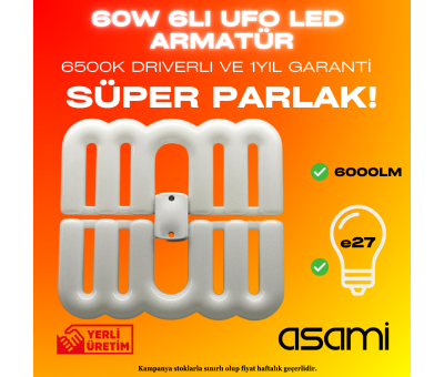 ***ÖN SİPARİŞ WHATSAPP***60W 6000LM 6LI  E27 DUYLU 6500K BEYAZ IŞIK SÜPER PARLAK SERİ UFO LED ARMATÜR GARANTİLİ