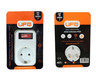 UFO ANAHTARLI TOPRAKLI TEKLİ DARBE(AKIM)  KORUMALI PRİZ YERLİ ÜRETİM