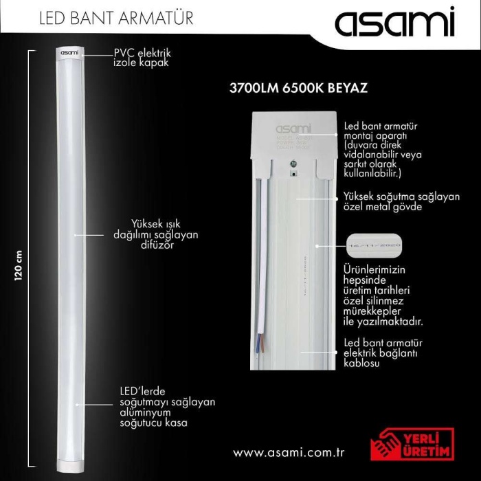 ***ASAMI LED BANT ARMATÜR 36W 1.KALİTE 120CM (KOLİ SATIŞ KOLİ ADET:40 KOLİ DIŞI GÖNDERİM YOK)