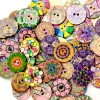 100 Adet 25 Mm Yuvarlak Ahşap Retro Etnik Desen Düğme