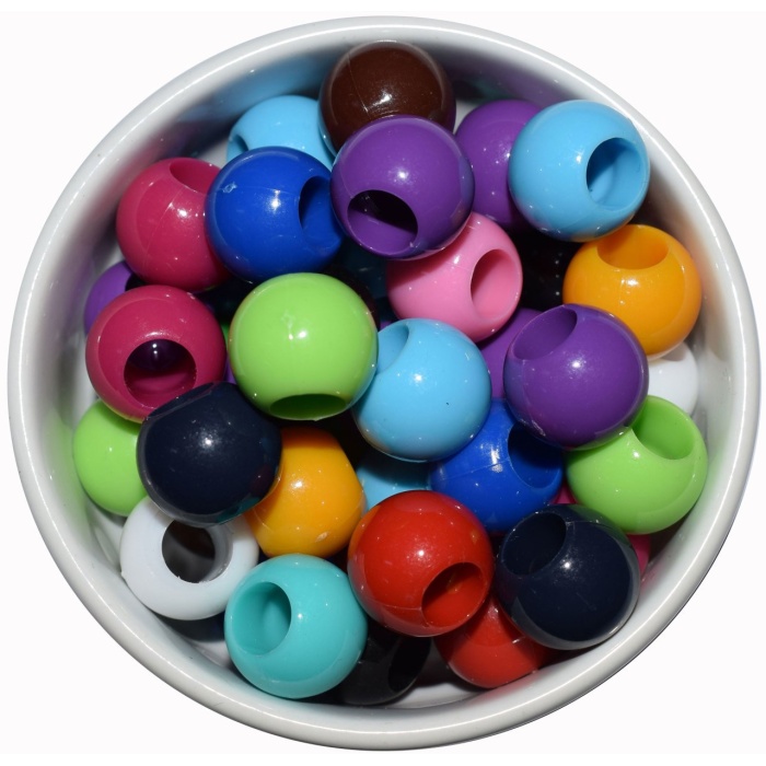 16 mm Karışık Renkli Plastik Boncuk Renkli Geniş Delik Makrome Boncuğu (100gr~ 60-70 Adet Boncuk)