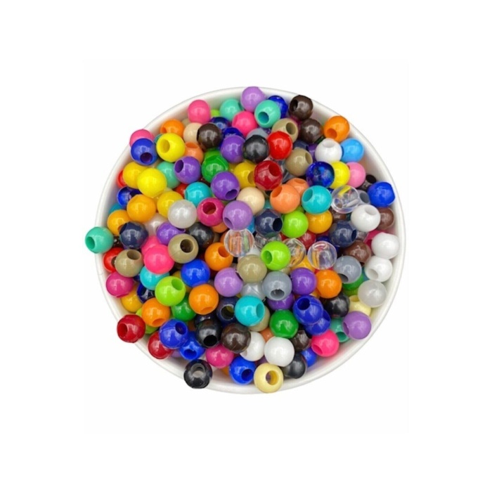10 mm Karışık Renkli Plastik Boncuk,renkli Geniş Delik Makrome Boncuğu (100gr,~180-200 Adet Boncuk)
