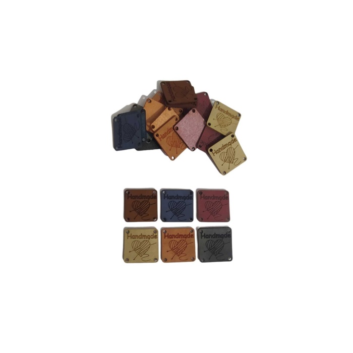 12 Adet Renkli Kare Handmade Deri Etiket