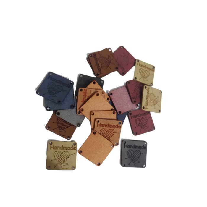 12 Adet Renkli Kare Handmade Deri Etiket
