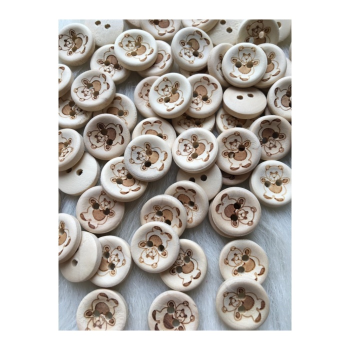 100 Adet 15 Mm Ayıcık Yuvarlak Ahşap Düğme