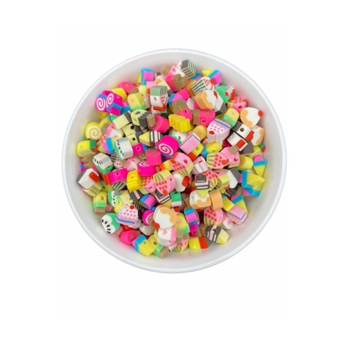 25 Adet Polimer Kil Fimo Karışık Cupcake Pasta Dondurma Figür Boncuk Hamur Boncuk