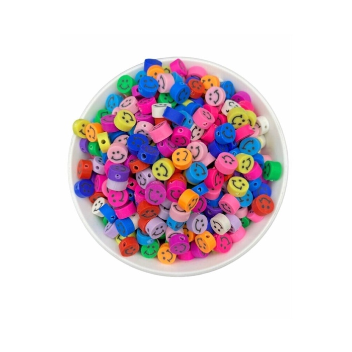50 Adet 10 mm Polimer Kil Fimo Karışık Gülen Yüz / Gülen Surat Emoji Figür Boncuk Hamur Boncuk