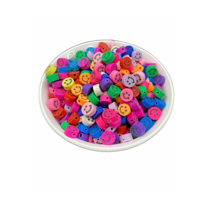 20 Adet 10mm Polimer Kil Fimo Karışık Gülen Yüz / Gülen Surat Emoji Figür Boncuk, Hamur Boncuk . Tak
