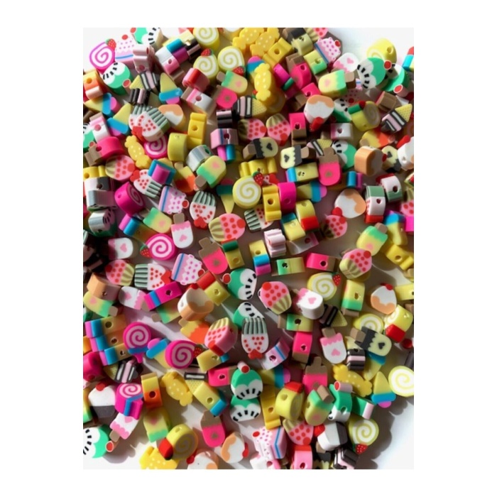 50 Adet Polimer Kil Fimo Karışık Cupcake Pasta Dondurma Figür Boncuk Hamur Boncuk