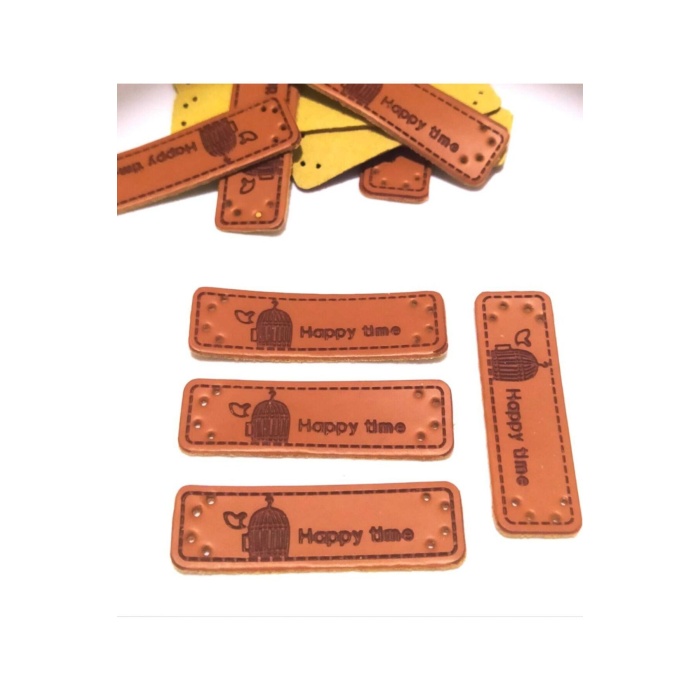 10 Adet Deri Etiket Happy Time Etiket , Etiketler