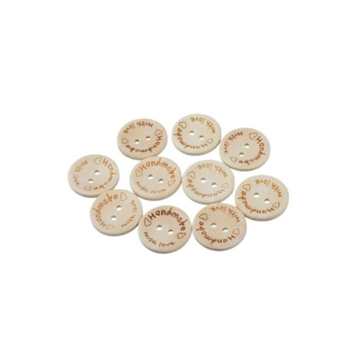 100 Adet 15mm Handmade Yazılı Yuvarlak Ahşap Düğme
