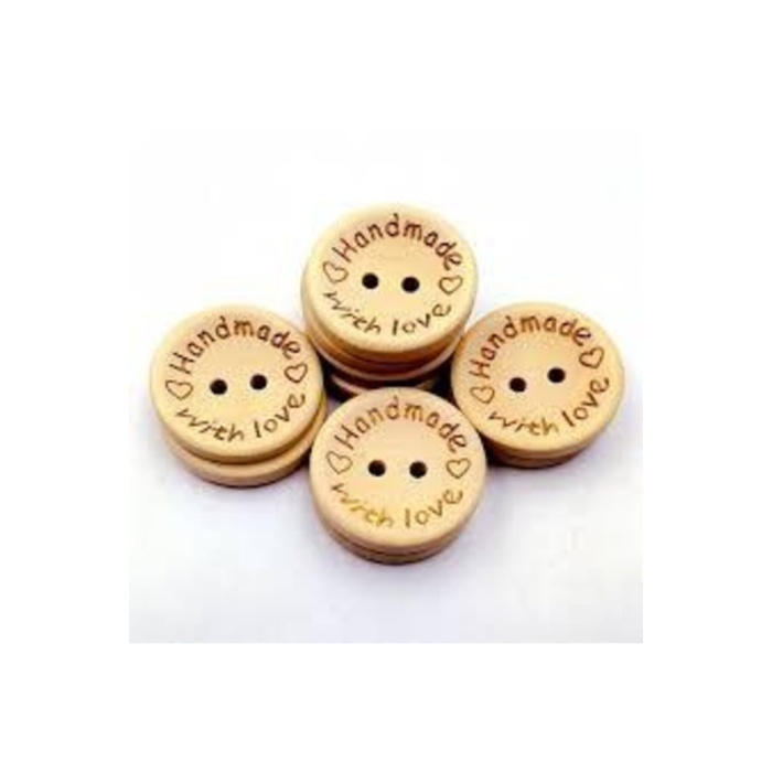100 Adet 15mm Handmade Yazılı Yuvarlak Ahşap Düğme