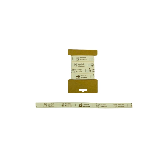 Pamuk Şerit Keten Kurdele Natural Style Handmade Yazılı Etiket Koton Kurdele 1,5 Cm 4,5 Mt