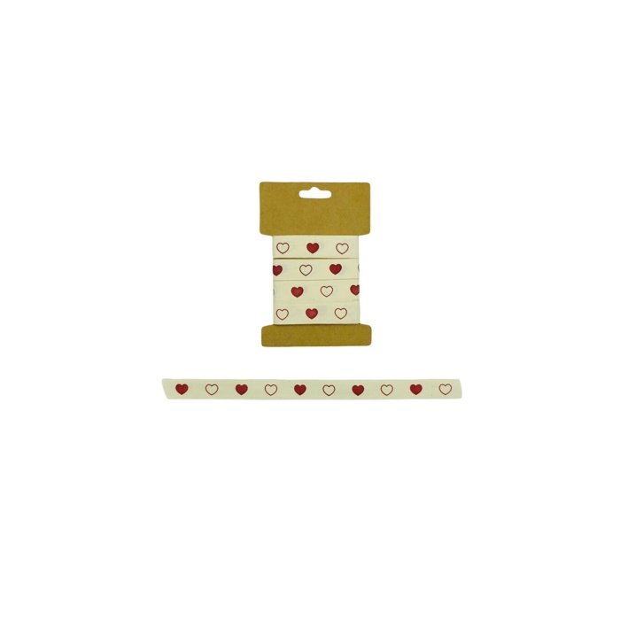 Pamuk Şerit Keten Renkli Kalp Desenli Etiket Koton Kurdele 1,5 Cm 4,5 Mt