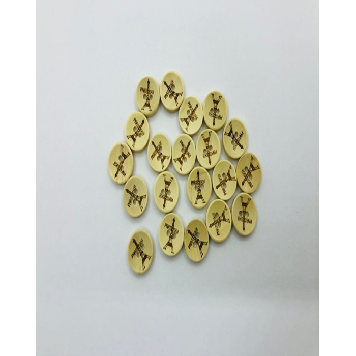 20 Adet 15 Mm Ahşap Eyfel Kulesi Desenli Düğme