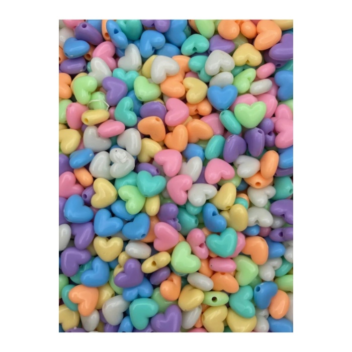 25 Gr 14 Mm Pastel Karışık Renkli Plastik Kalp Model Boncuk takı Yapım Boncuğu (25gr ~38-44 Adet)