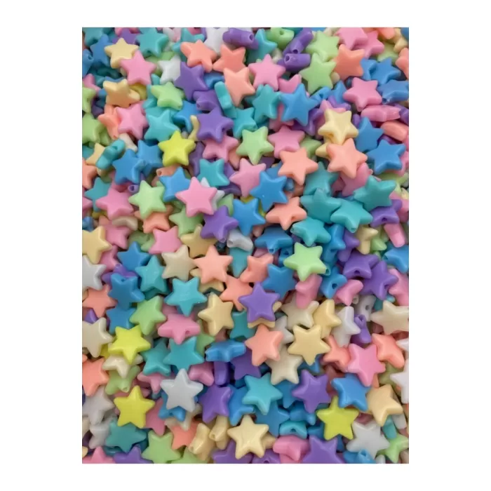 25 gr 8 Mm Pastel Karışık Renkli Gülen Yıldız Plastik Boncuk Takı Yapım Boncuğu (25 gr~ 47-53 Adet)