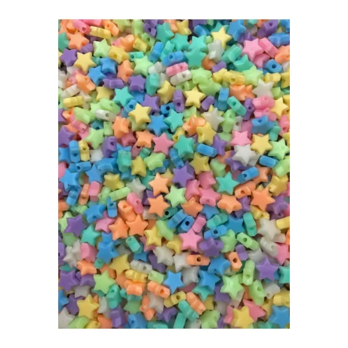 25 gr 8 Mm Pastel Karışık Renkli Gülen Yıldız Plastik Boncuk Takı Yapım Boncuğu (25 gr~ 47-53 Adet)
