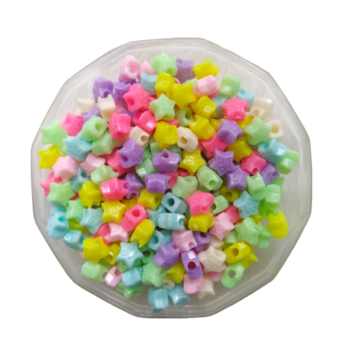 25 gr 8 Mm Pastel Karışık Renkli Gülen Yıldız Plastik Boncuk Takı Yapım Boncuğu (25 gr~ 47-53 Adet)