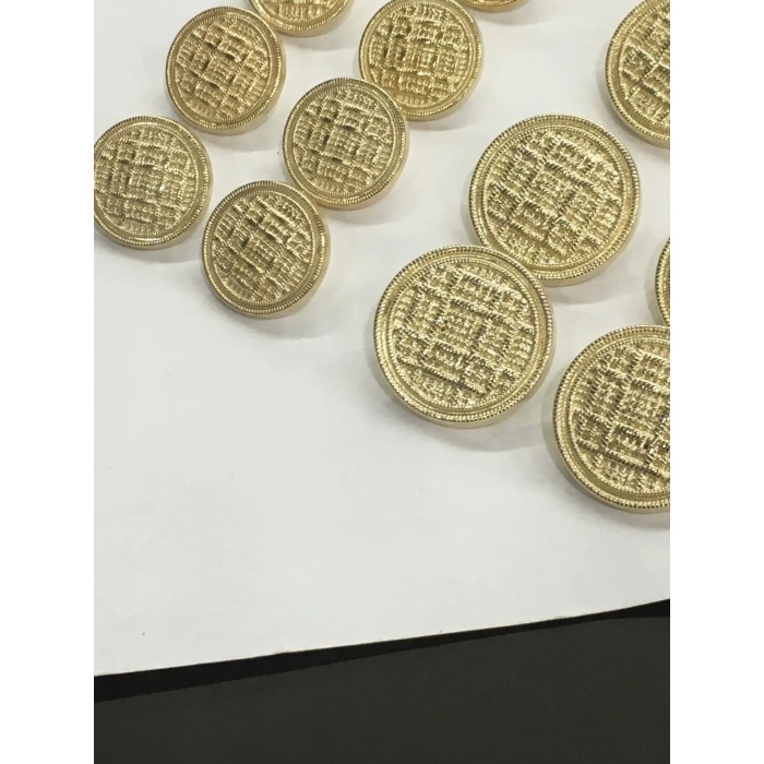 14 Adet Karışık Boy Hasır Desenli Gold Renk Trençkot,Kaban Ve Blazer Ceket Düğmesi Takımı