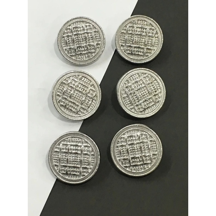 6 Adet 23 Mm (2.3 Cm) Hasır Desenli Gümüş Renk Trençkot Ve Blazer Ceket Düğmesi