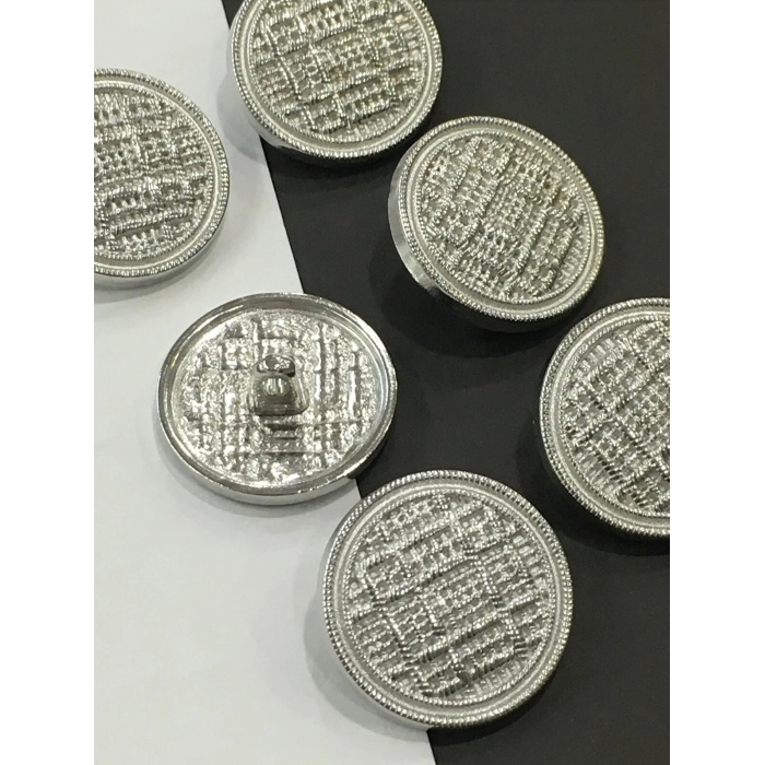6 Adet 23 Mm (2.3 Cm) Hasır Desenli Gümüş Renk Trençkot Ve Blazer Ceket Düğmesi