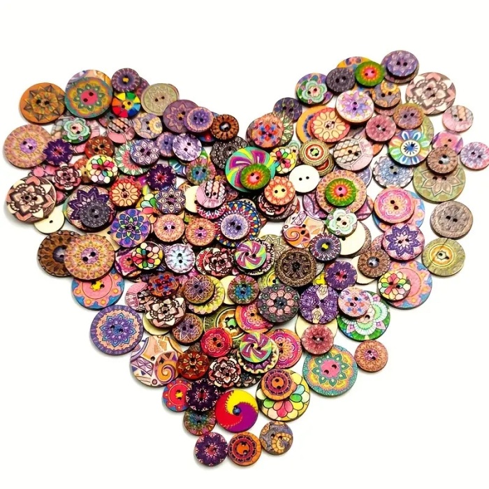 100 Adet 20 Mm Yuvarlak Ahşap Retro Etnik Desen Düğme