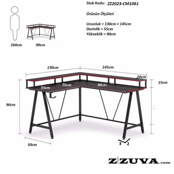 Zizuva Tasarım L Model Monitör Raflı Oyuncu Ve Çalışma Masası