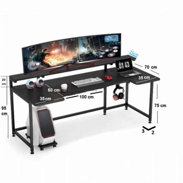 Zizuva Tasarım Siyah Gaming&Çalışma Masası