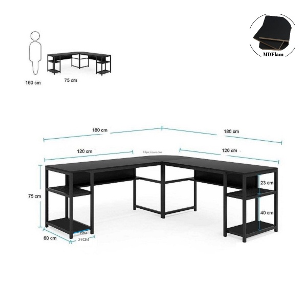 Zizuva Tasarım Siyah L Model Bilgisayar Ve Çalışma Masası