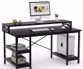 Zizuva Tasarım 95x60x140cm Siyah Ev Ofis Bilgisayar Metal Raflı Çalışma Masası