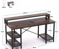 Zizuva Tasarım 95x60x140cm Siyah Ev Ofis Bilgisayar Metal Raflı Çalışma Masası